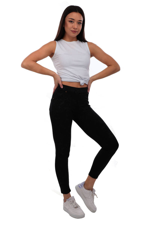 Women's Patterned Black Leggings