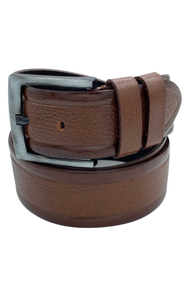 Men's Patterned Brown Leather Belt