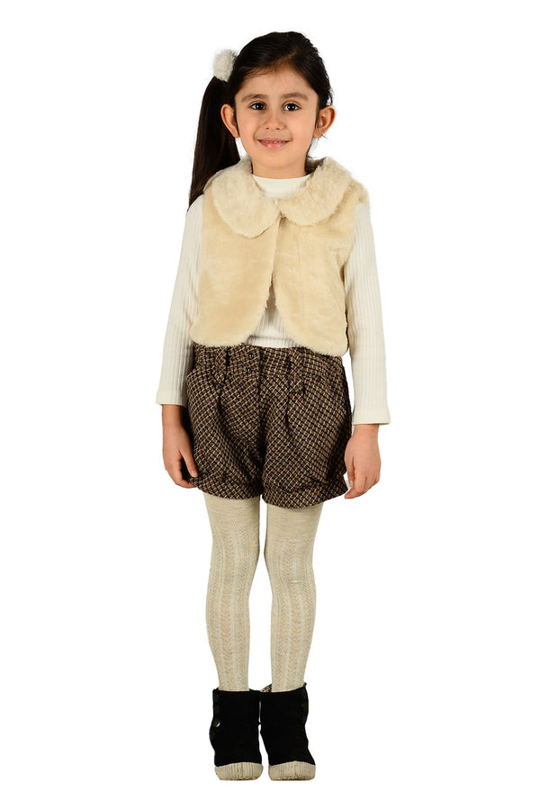 Girl's Belted Brown Texture Shorts