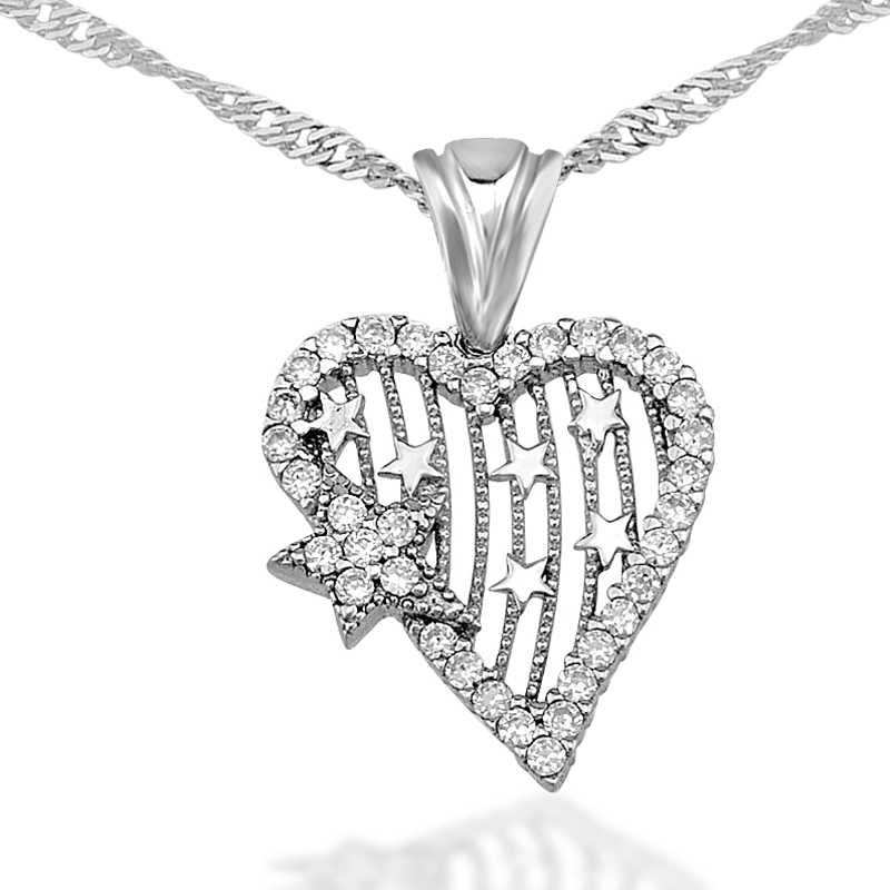 Women's Heart Star Pendant Silver Necklace