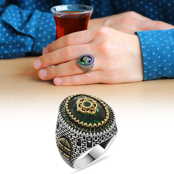 Men's Green Zircon Gemmed 925 Carat Silver Ring