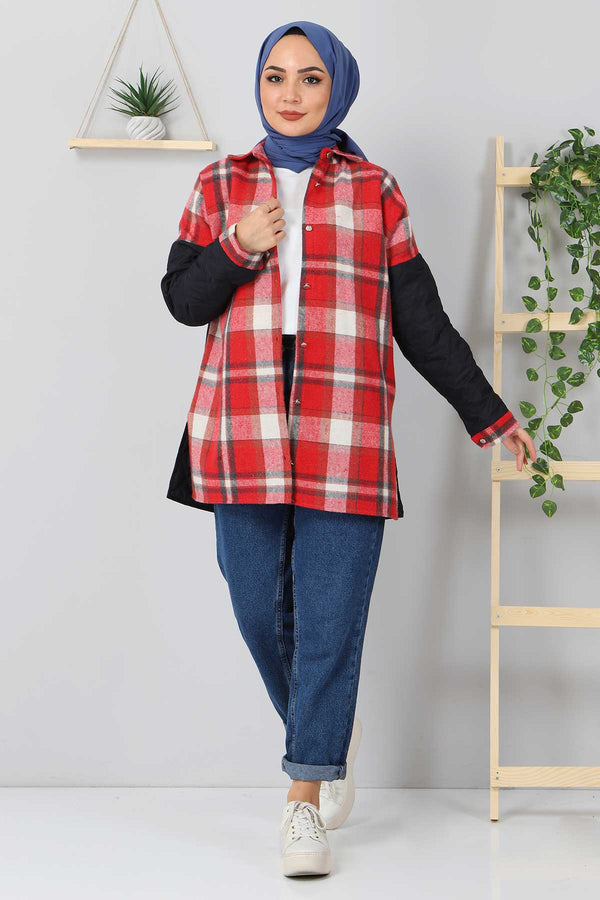 Women's Quilt Detail Plaid Claret Red Jacket