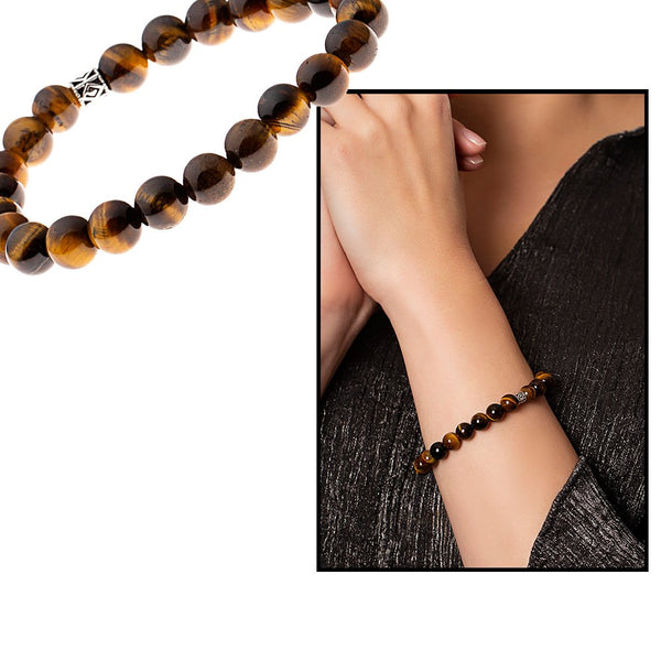 Men's Round Cut Tiger Eye 925 Carat Silver Bracelet