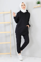 Women's Hooded Black Tunic & Pants Set