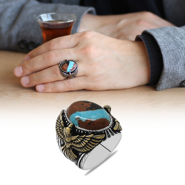 Men's Turquoise Gemmed 925 Carat Silver Ring
