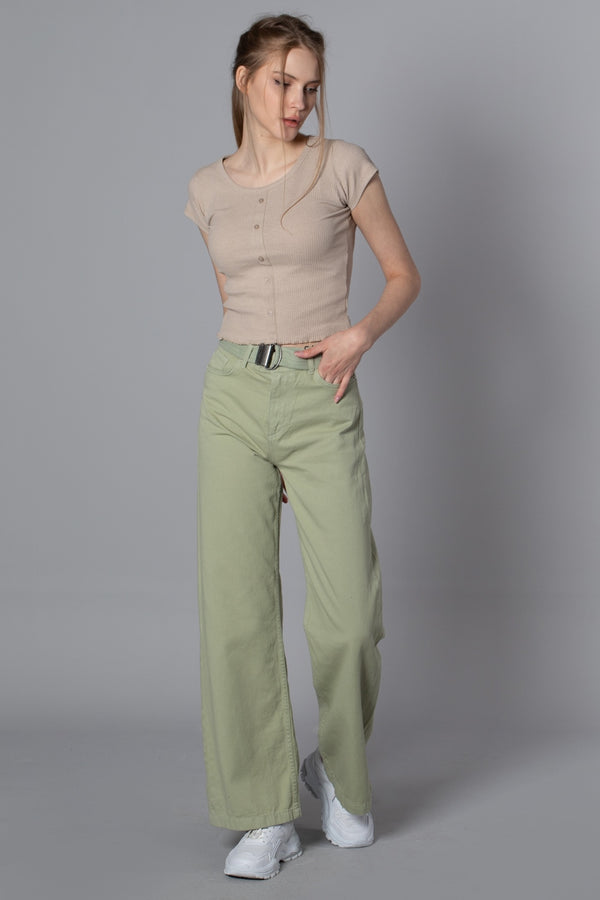 Women's Belted Mint Green Wide Leg Pants