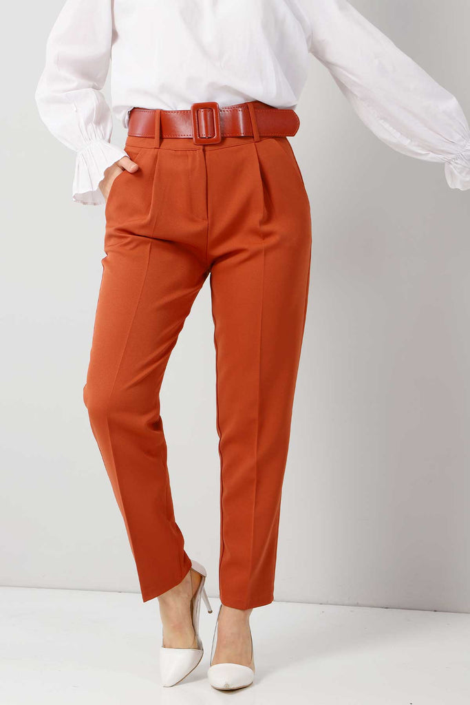 Women's Belted Pocket Tile Red Pants