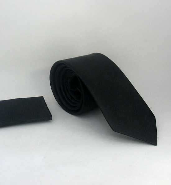 Plain Classic Black Satin Handkerchief Tie