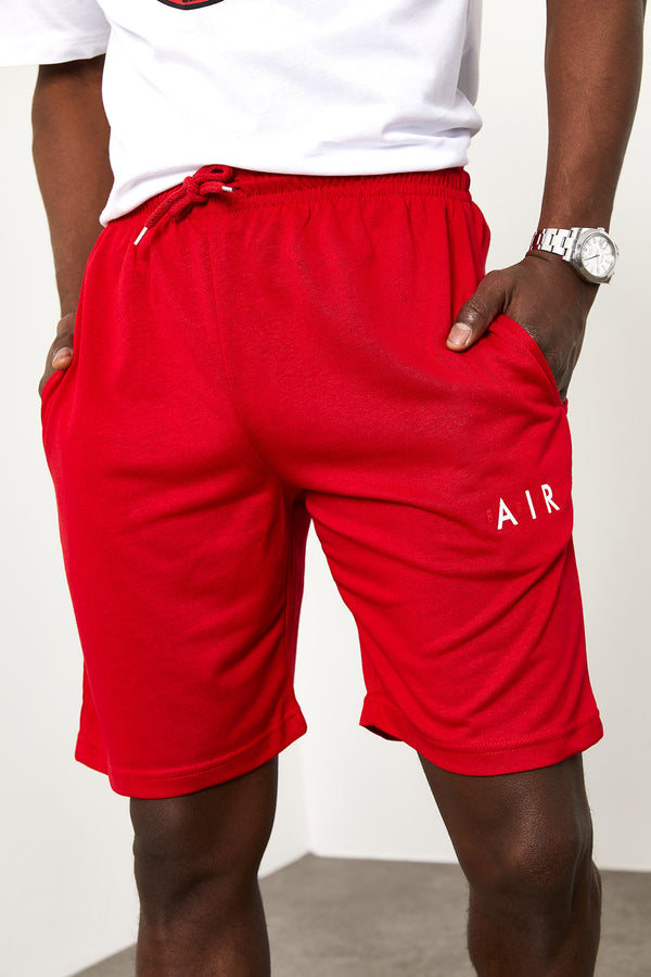Men's Elastic Waist Printed Red Shorts