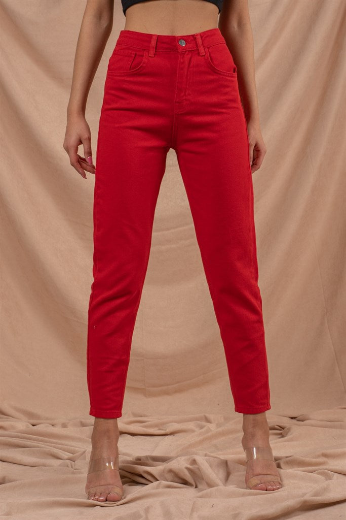 Women's Red Mom Fit Jeans