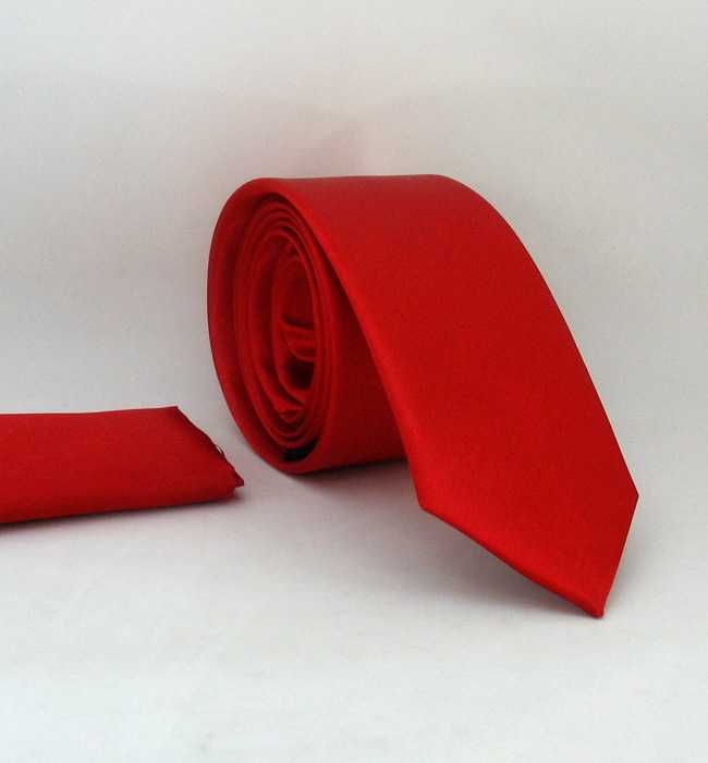Plain Red Satin Handkerchief Slim Fit Tie