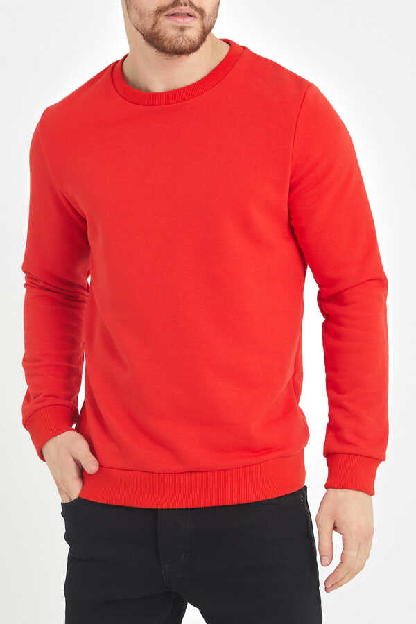 Men's Crew Neck Basic Red Soft Texture Sweatshirt