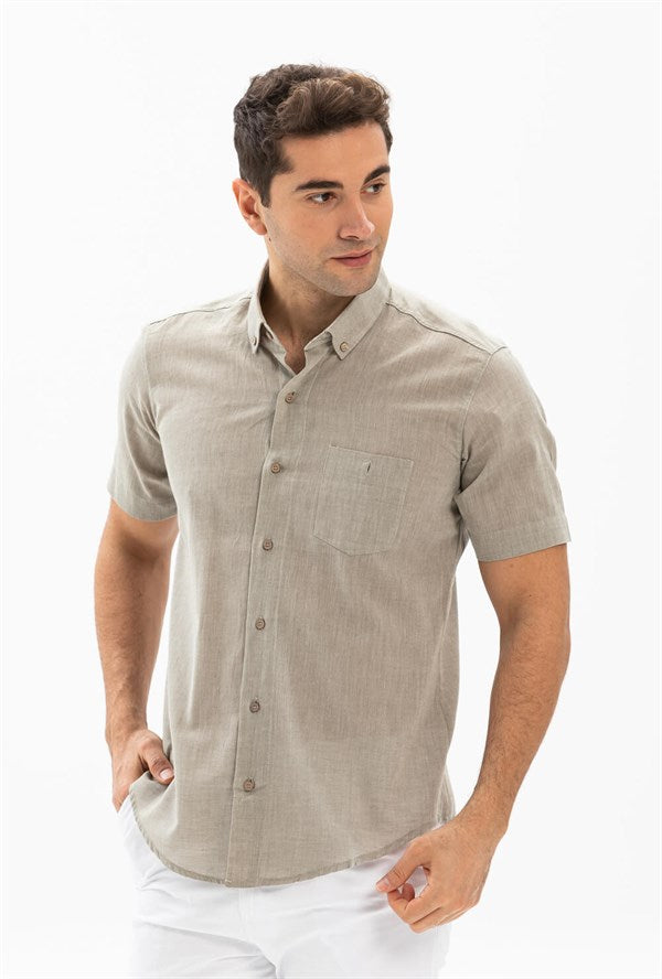 Men's Short Sleeve Beige Gauze Shirt