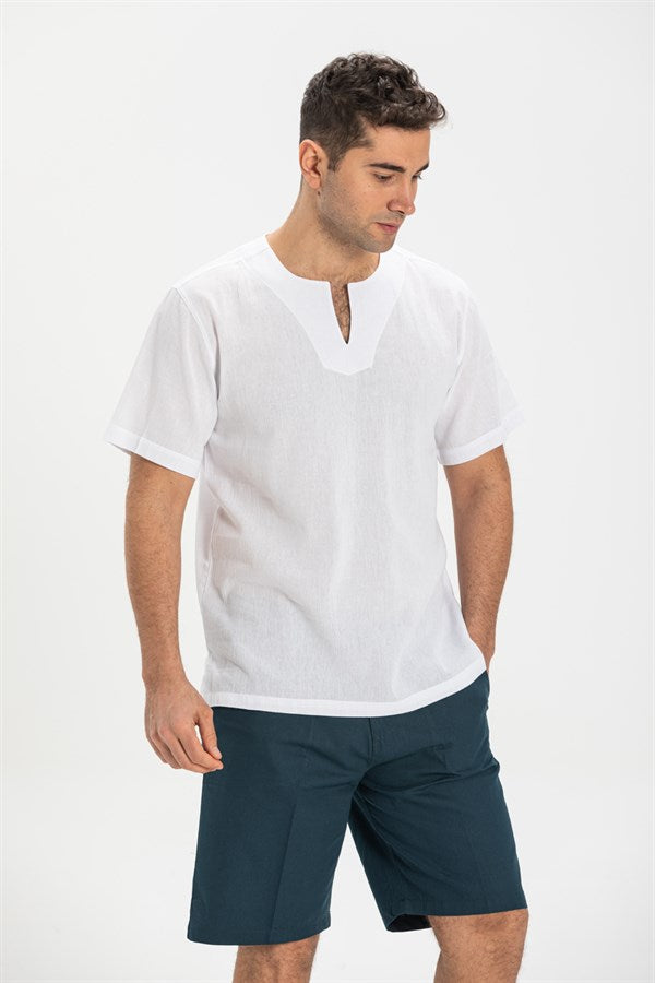 Men's Crew Neck Short Sleeves White T-shirt