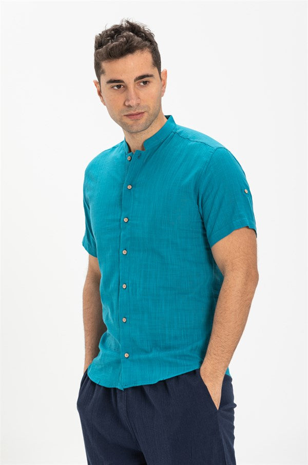 Men's Short Sleeves Petrol Shirt