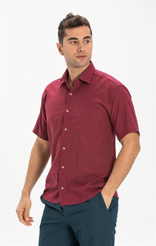 Men's Short Sleeves Claret Red Shirt