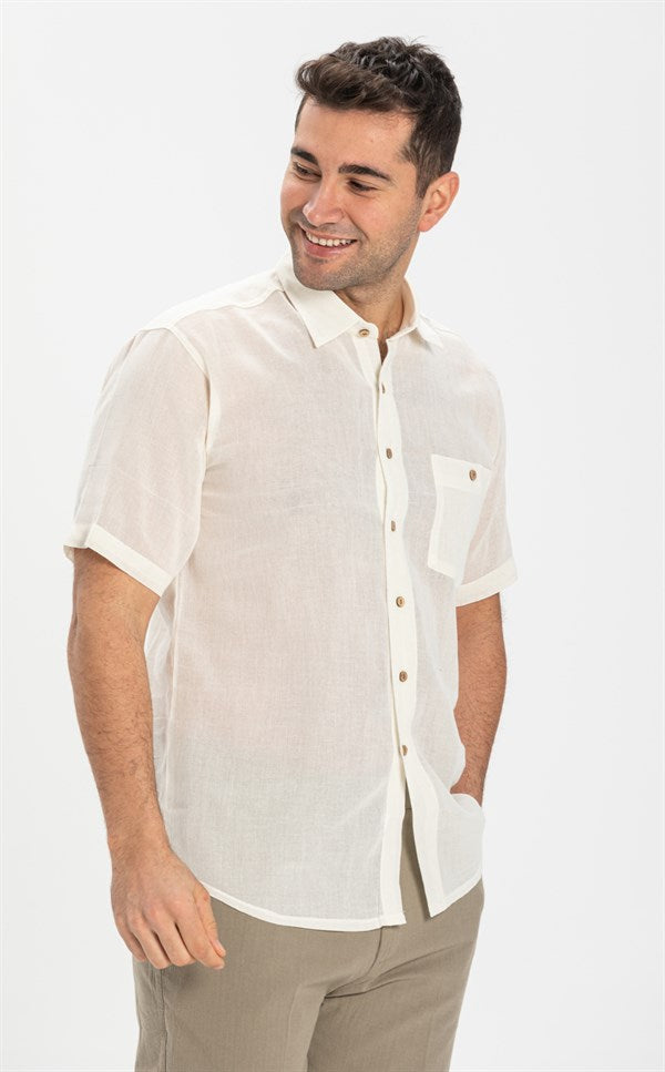 Men's Short Sleeves Cream Shirt