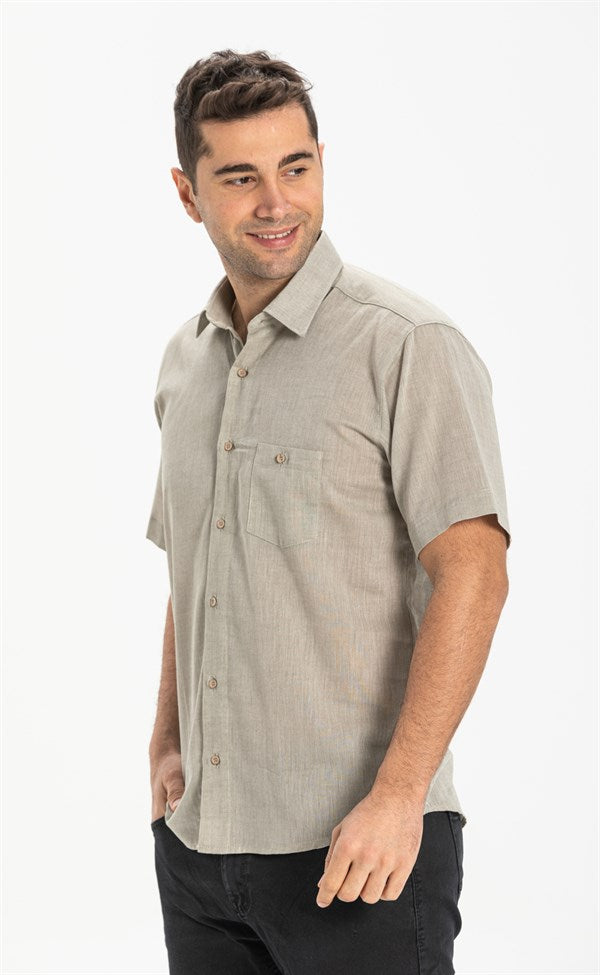 Men's Short Sleeves Beige Shirt