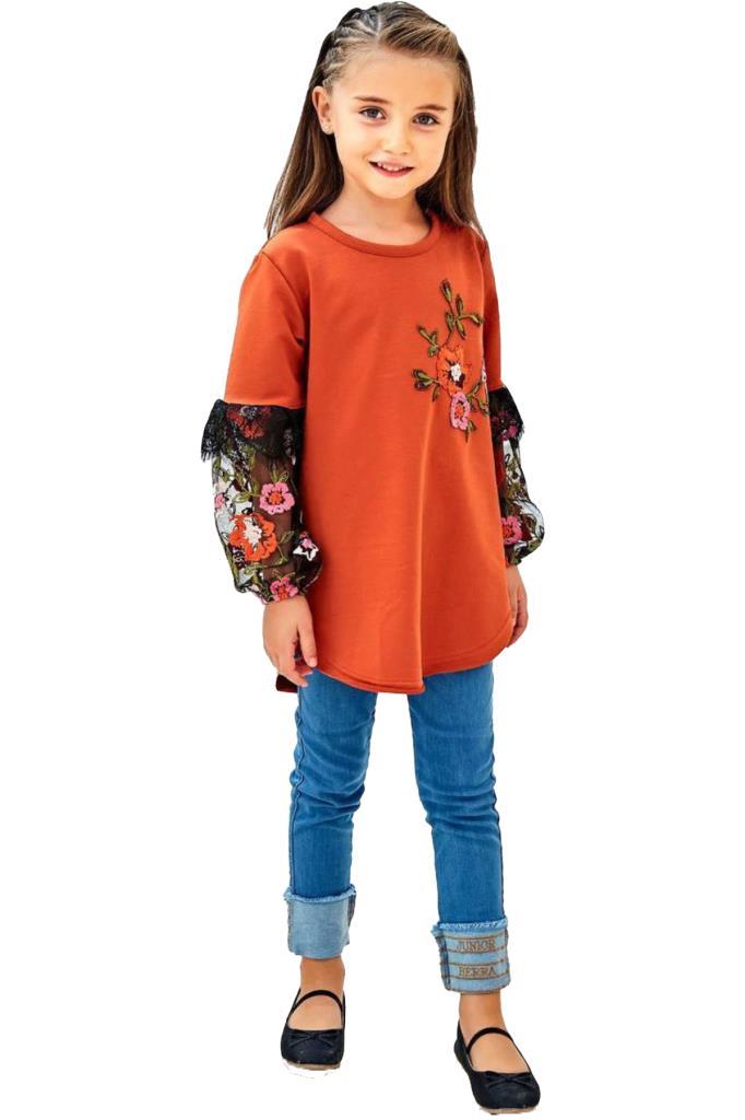 Girl's Orange Blouse & Jeans Set