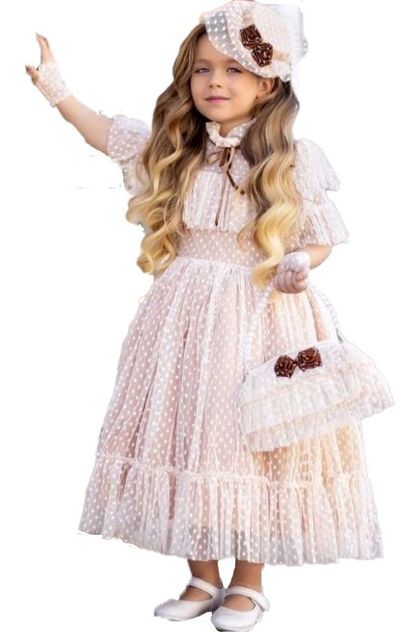 Girl's Cream Evening Dress, Bag & Hair Accessory Set