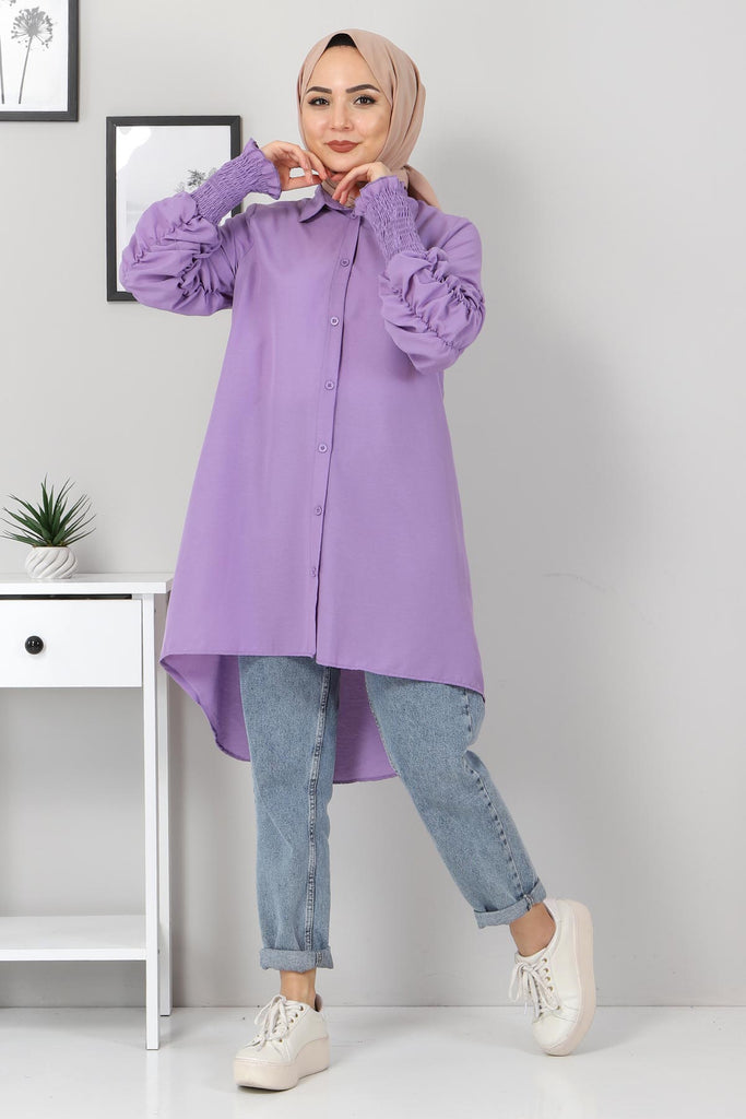 Women's Gimped Sleeves Purple Tunic