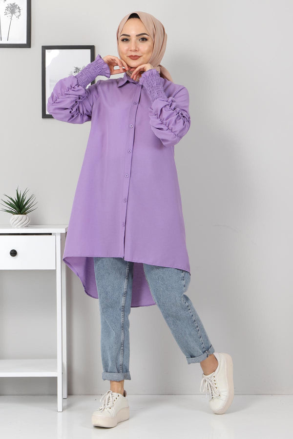 Women's Gimped Sleeves Purple Tunic