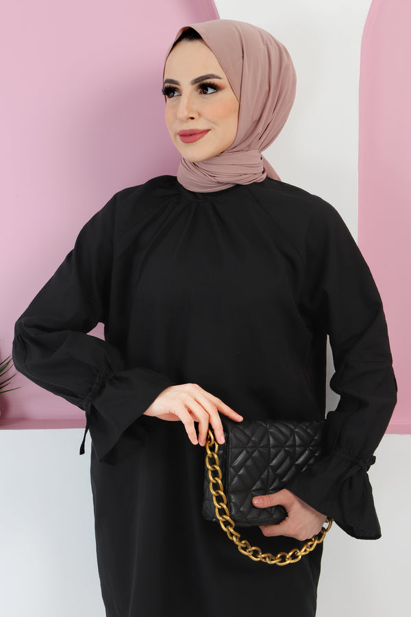 Women's Ruffle Detail Black Tunic