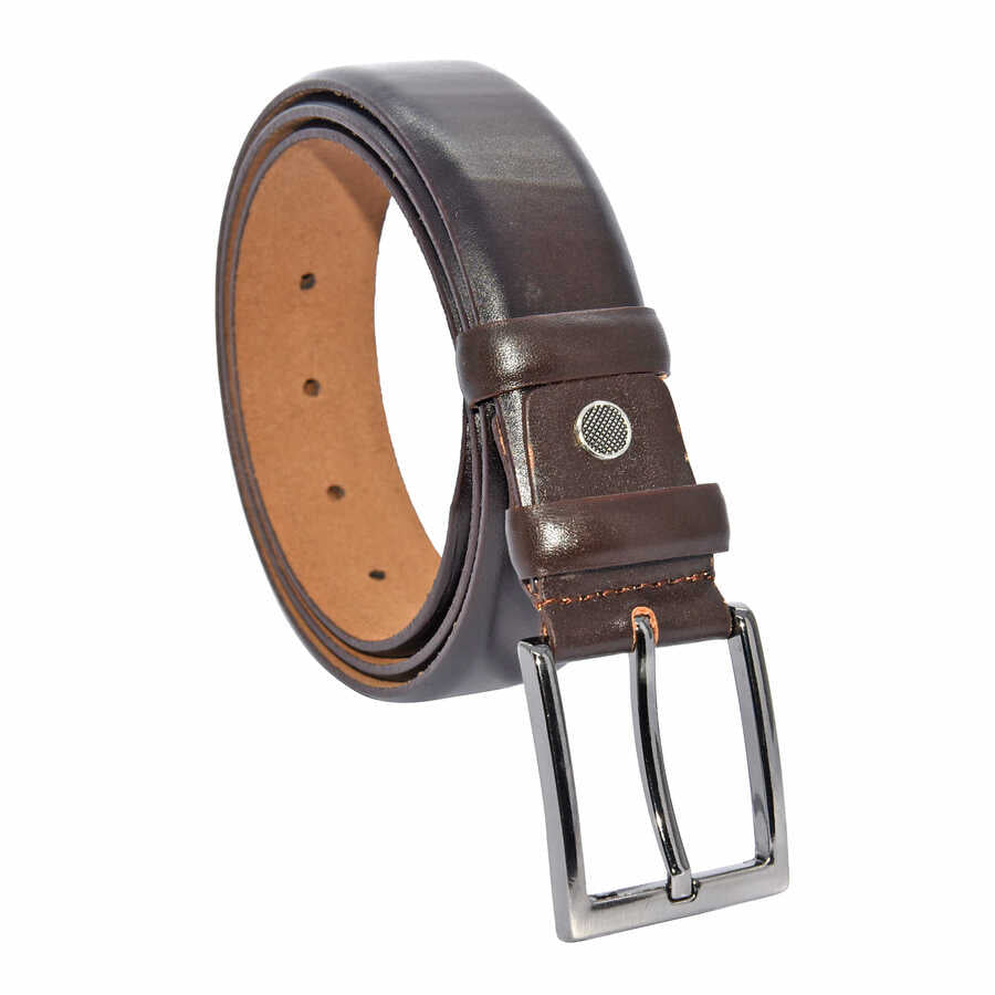 Men's Plain Dark Brown Leather Classic Belt- 3.5 cm