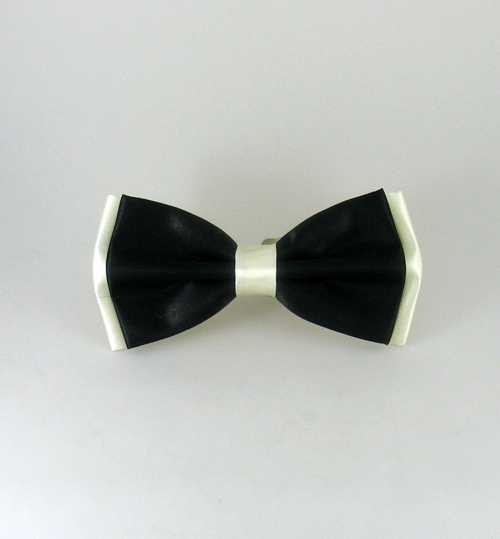 Cream Black Satin Bow Tie