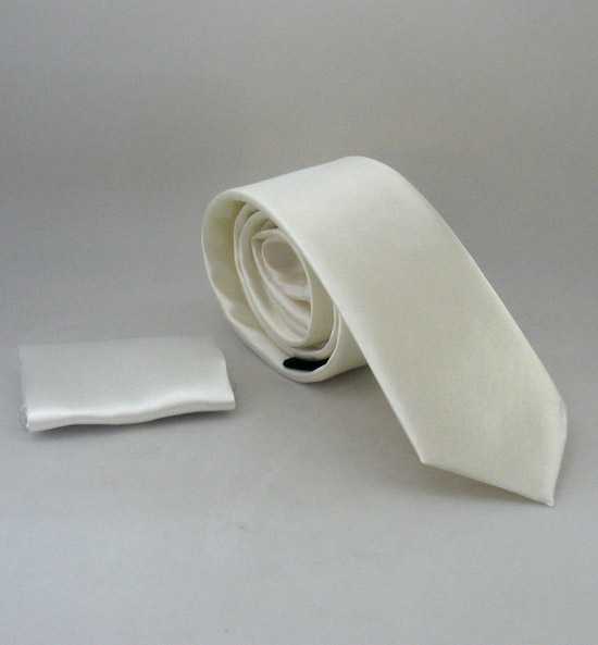 Plain Cream Satin Handkerchief Slim Fit Tie