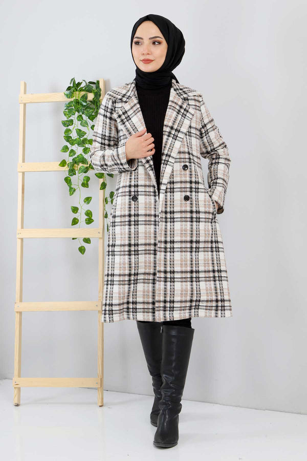 Women's Wrap Collar Plaid Mink Coat