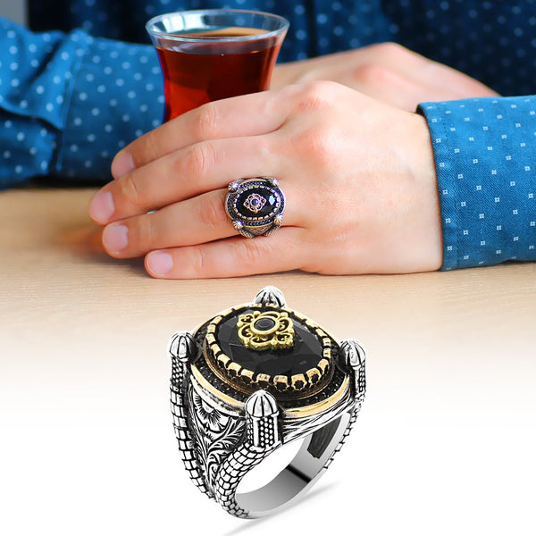 Men's Black Zircon Gemmed 925 Carat Silver Ring