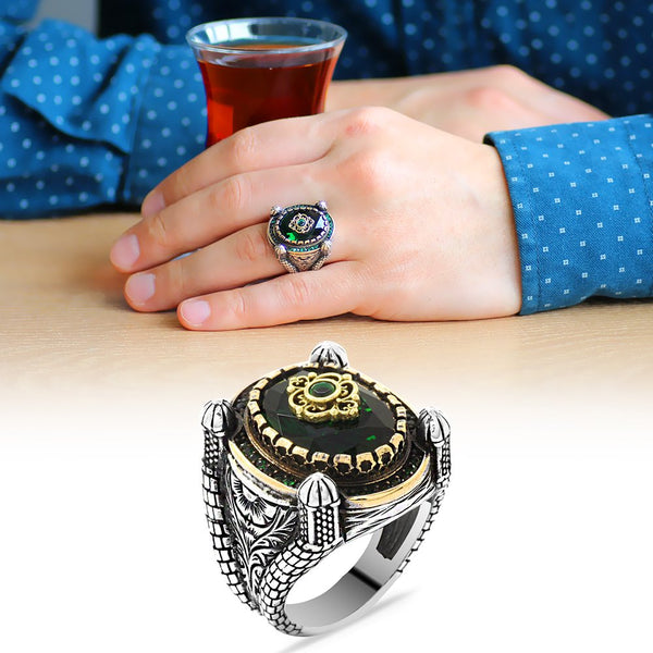 Men's Green Zircon Gemmed 925 Carat Silver Ring