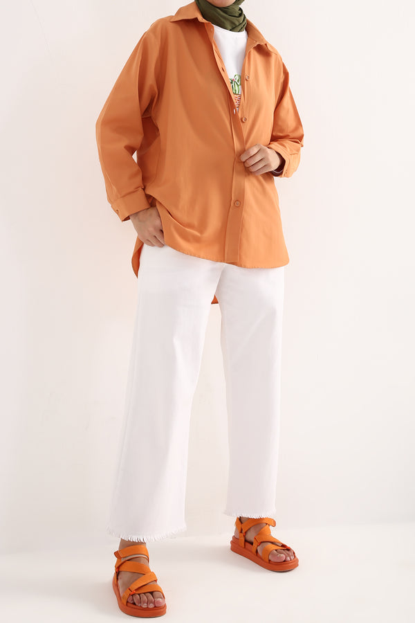 Women's Oversize Button Orange Shirt
