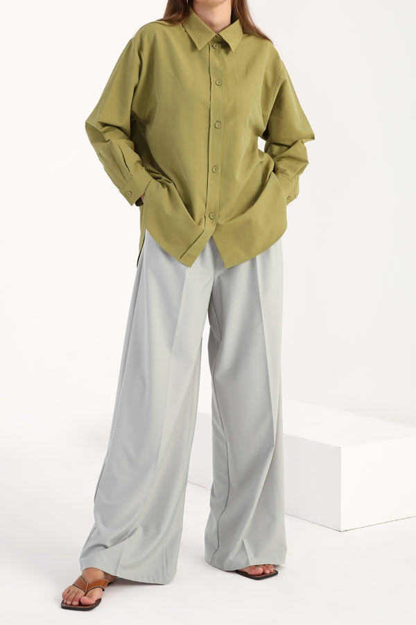 Women's Oversize Button Chartreuse Shirt