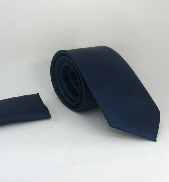 Classic Plain Navy Blue Satin Handkerchief Tie
