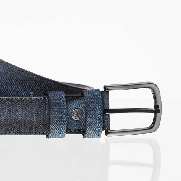 Men's Patterned Navy Blue Artificial Leather Sport Belt- 4 cm