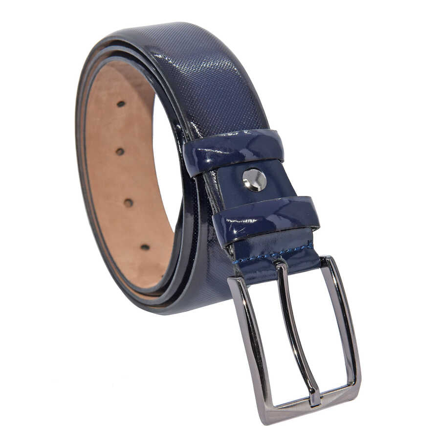 Men's Patterned Navy Blue Patent Leather Classic Belt- 3.5 cm