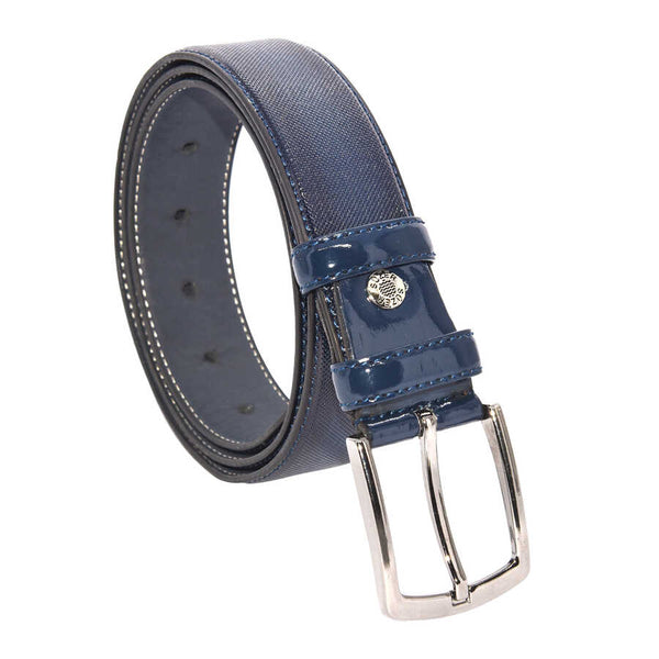 Men's Patterned Navy Blue Patent Artificial Leather Classic Belt- 3.5 cm