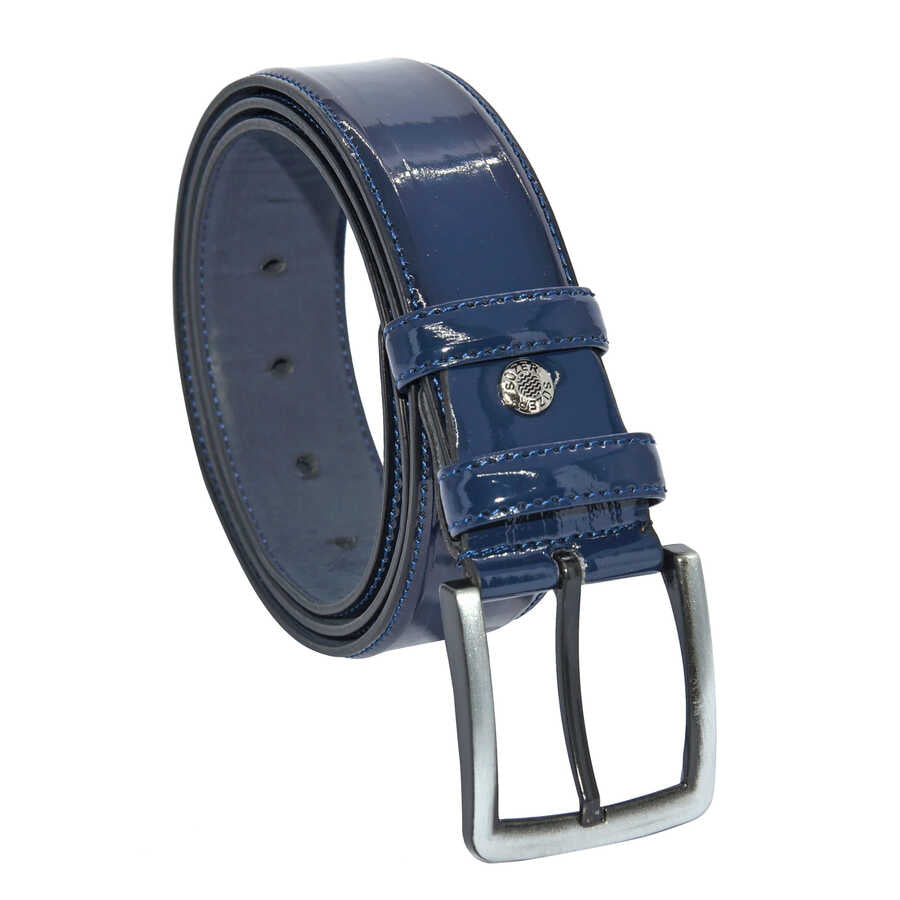 Men's Navy Blue Patent Artificial Leather Classic Belt- 4 cm