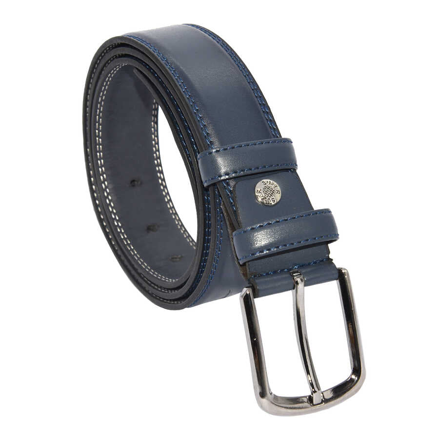Men's Stitched Navy Blue Artificial Leather Classic Belt- 3.5 cm