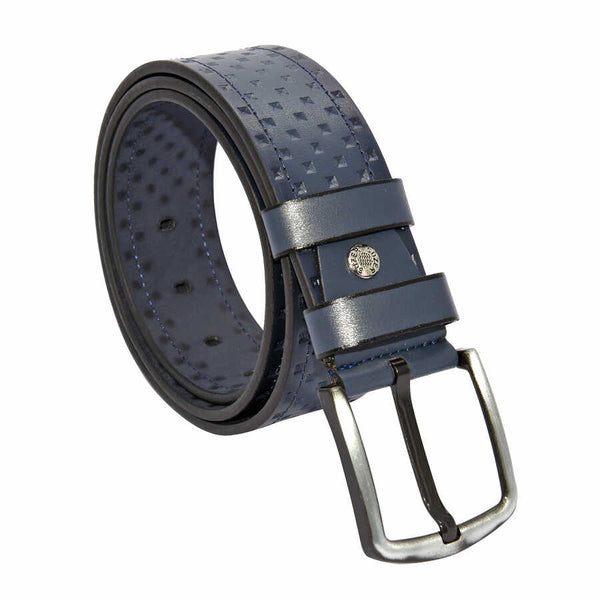 Men's Patterned Navy Blue Artificial Leather Sport Belt- 4.5 cm