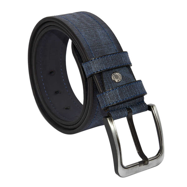 Men's Patterned Navy Blue Artificial Leather Sport Belt- 4.5 cm