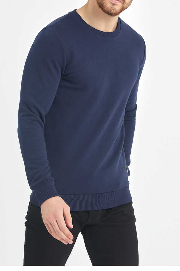 Men's Crew Neck Basic Navy Blue Soft Texture Sweatshirt