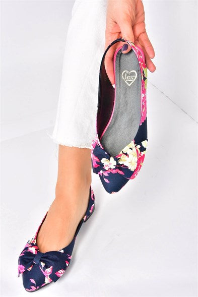 Women's Patterned Navy Blue Flat Shoes