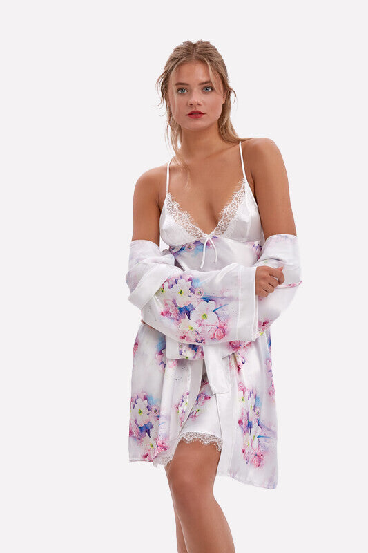 Women's Lilac Satin Nightgown & Morning Robe Set