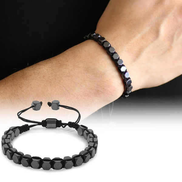 Men's Macrame Knit Hematite Natural Stone Bracelet