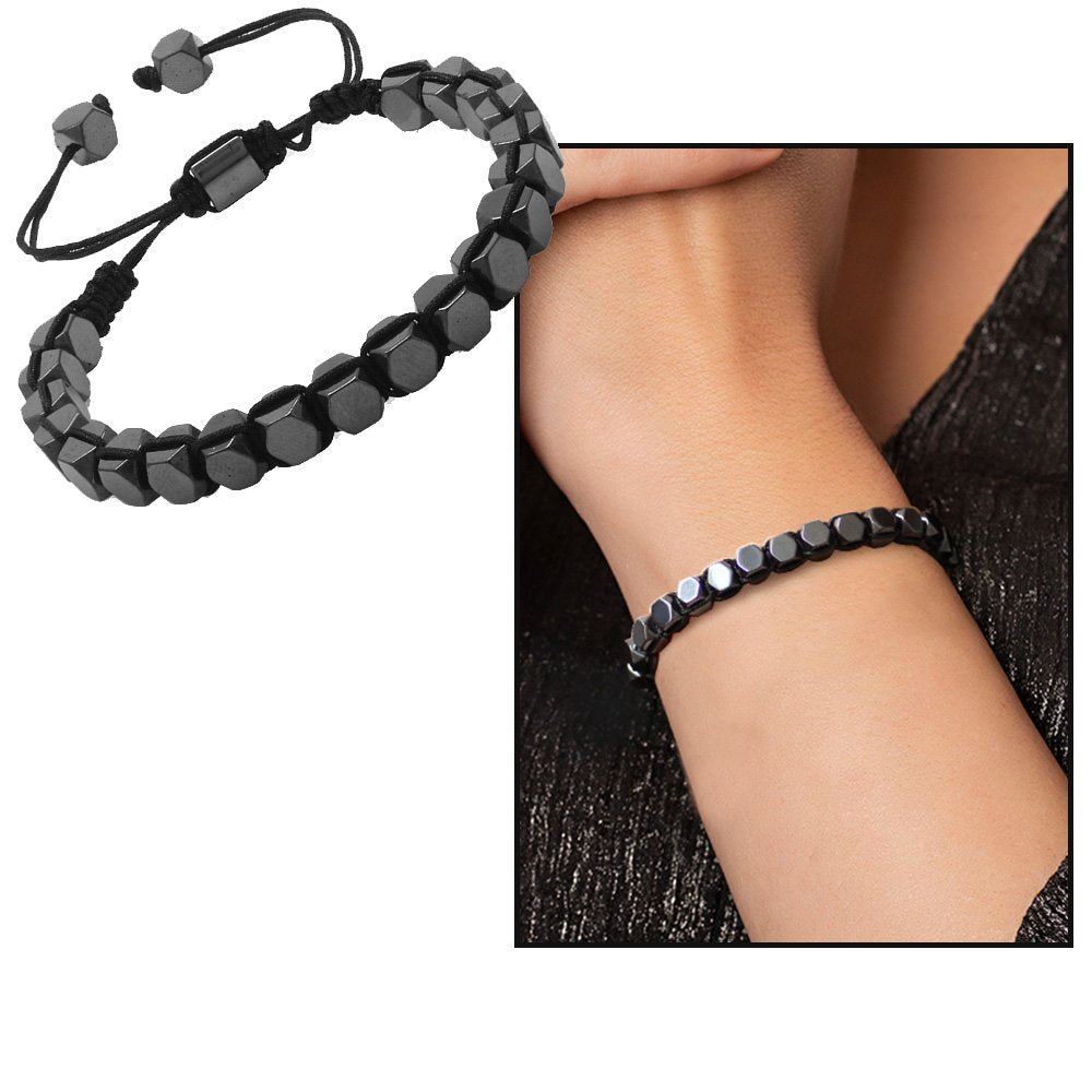 Women's Macrame Knit Hematite Natural Stone Bracelet