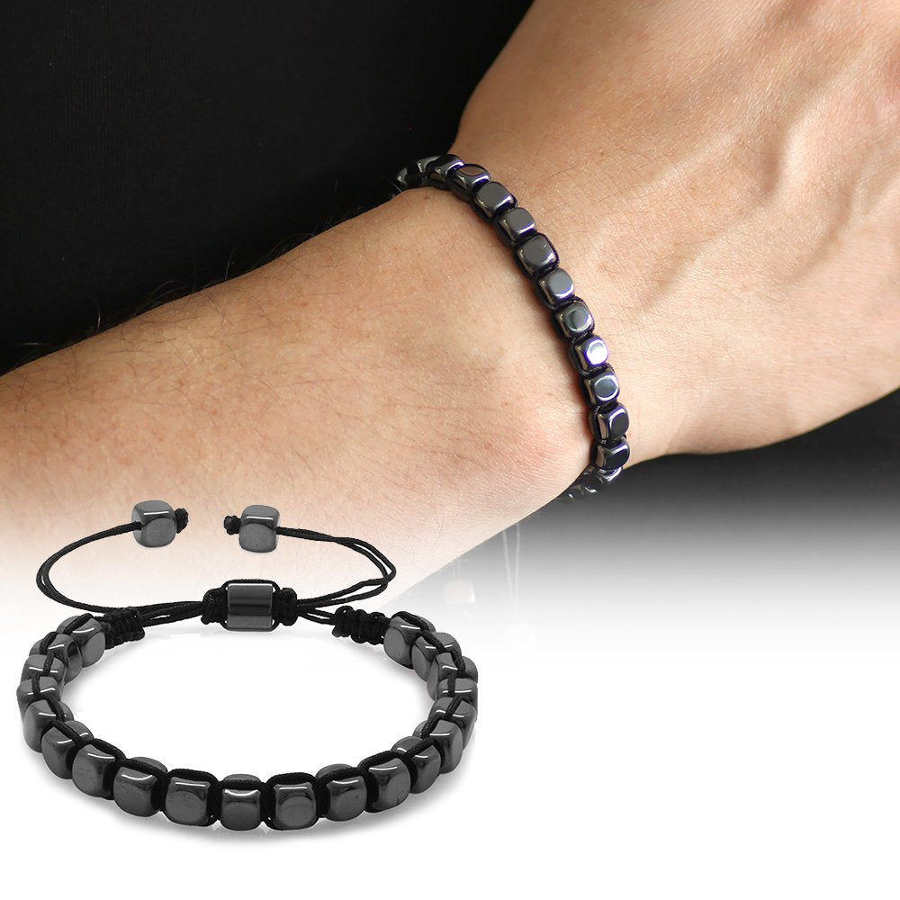 Men's Macrame Knit Hematite Natural Stone Bracelet