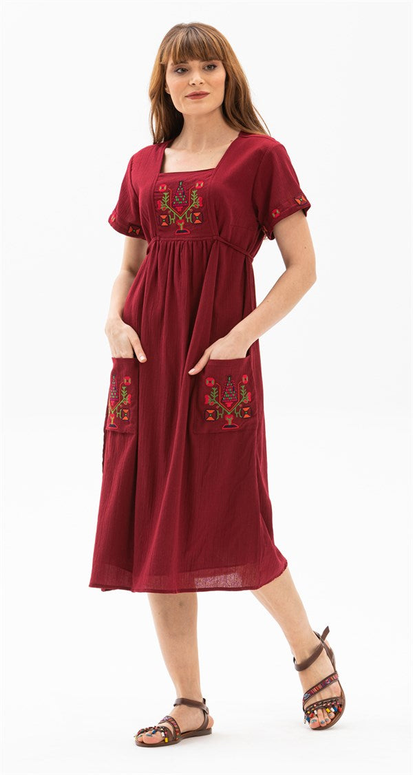 Women's Claret Red Midi Dress